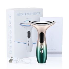 EMS Microcurrent Face Neck Beauty Device LED Photon Firming Rejuvenation Anti Wrinkle Thin Double Chin Skin Care Facial Massager (Color: Green)